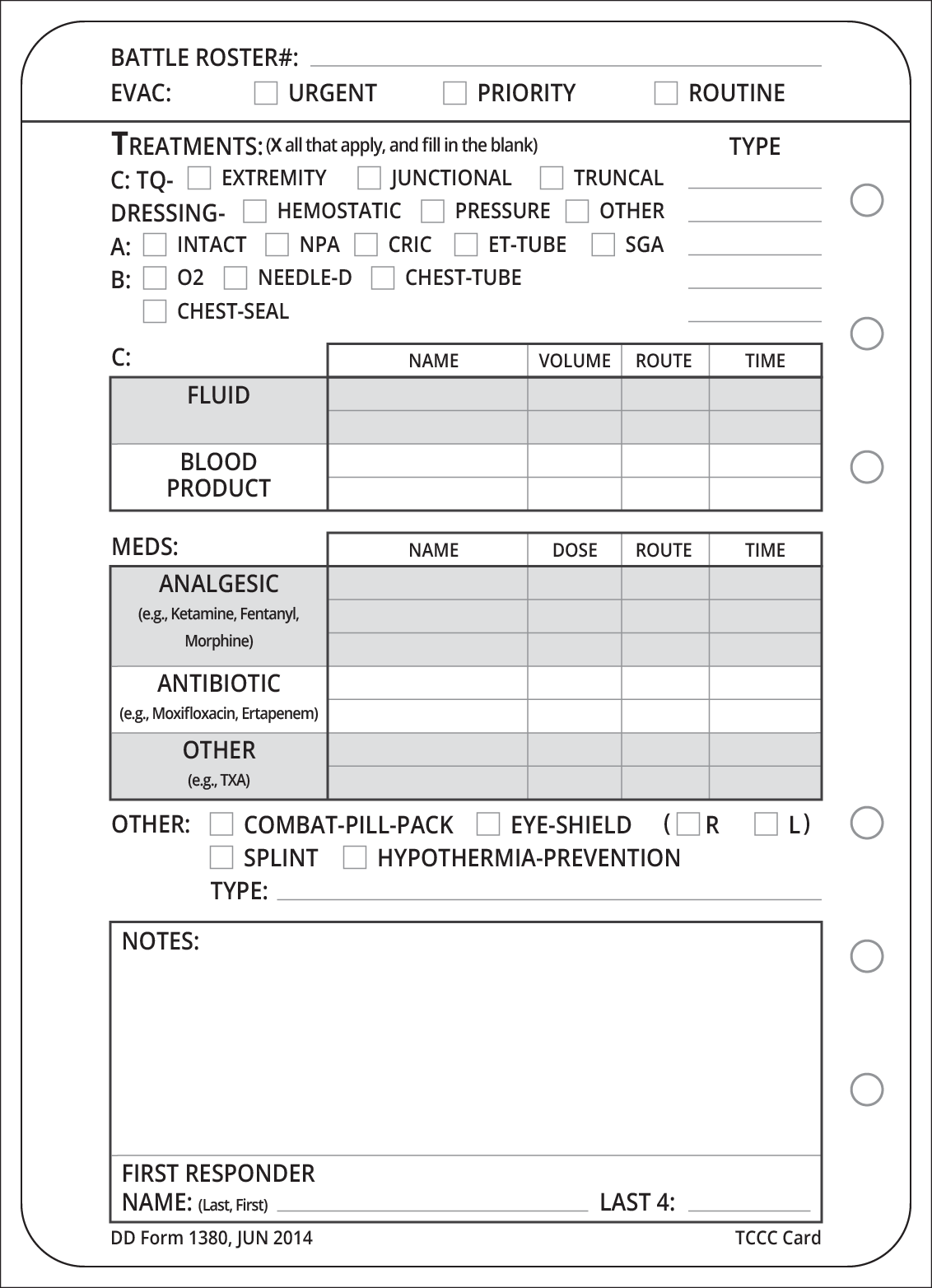 Full Size SOF Combat Casualty Cards – 10 Waterproof Military Info Cards